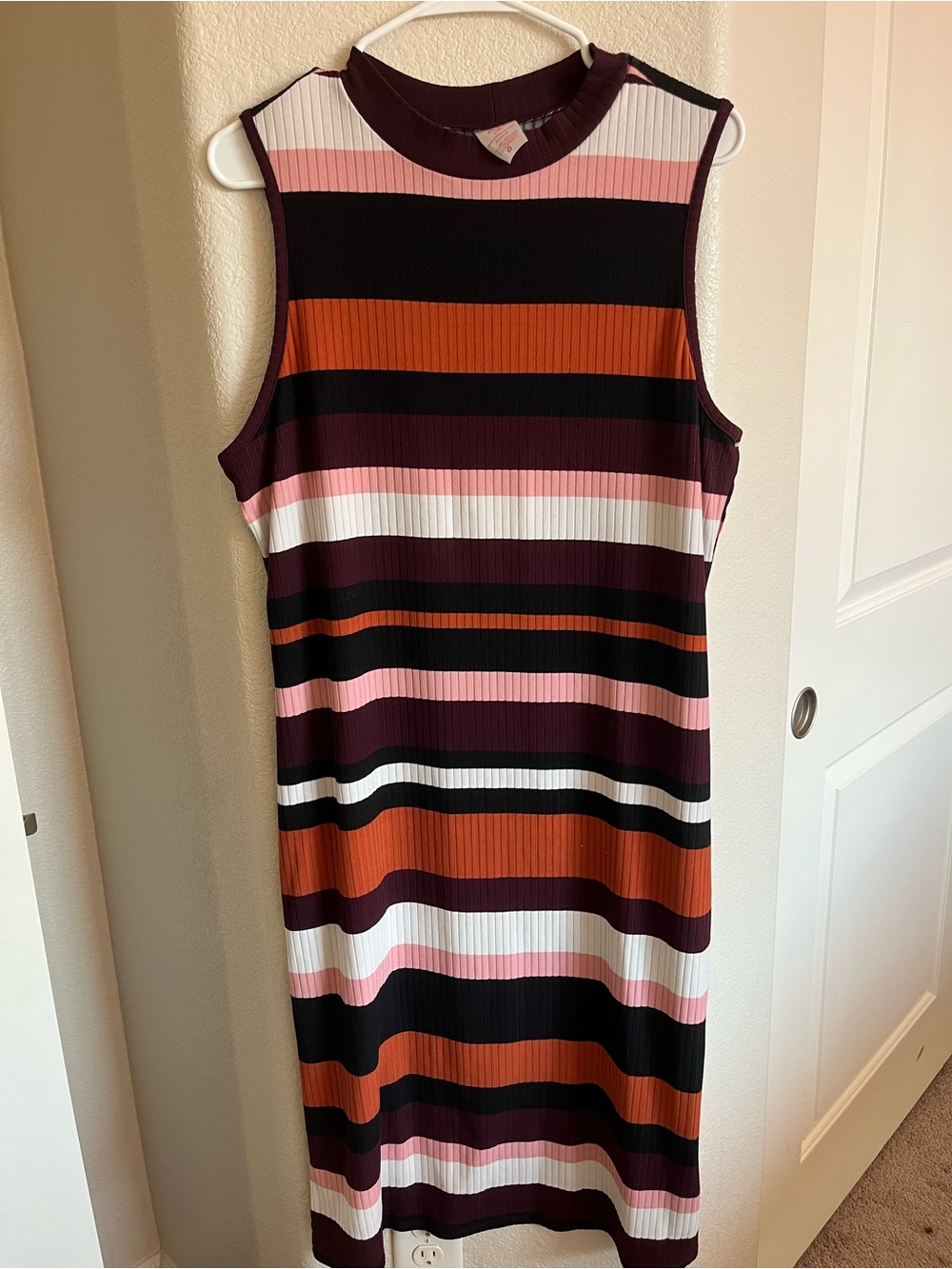 No Boundaries Sleeveless Ribbed Midi Dress - Burgundy, Black, Pink & Orange